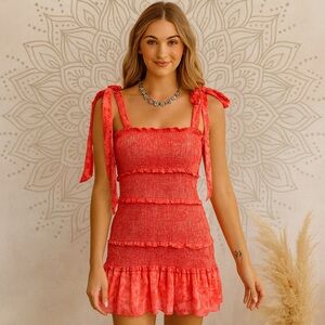 Vici Pink Floral Mini Dress Size M Ruffle Bow Tie Feminine Coquette Spring